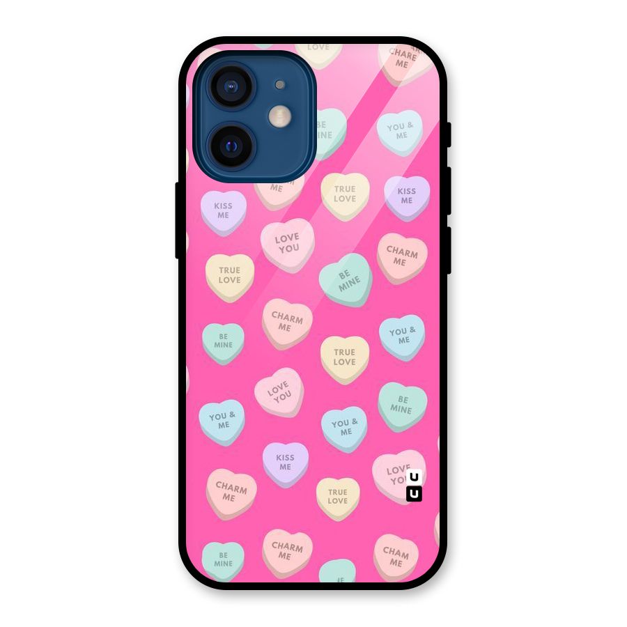 Be Mine Hearts Pattern Glass Back Case for iPhone 12 Mini
