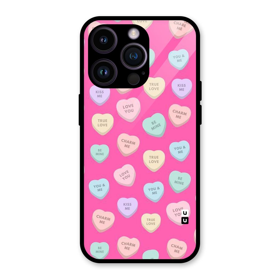 Be Mine Hearts Pattern Glass Back Case for iPhone 14 Pro