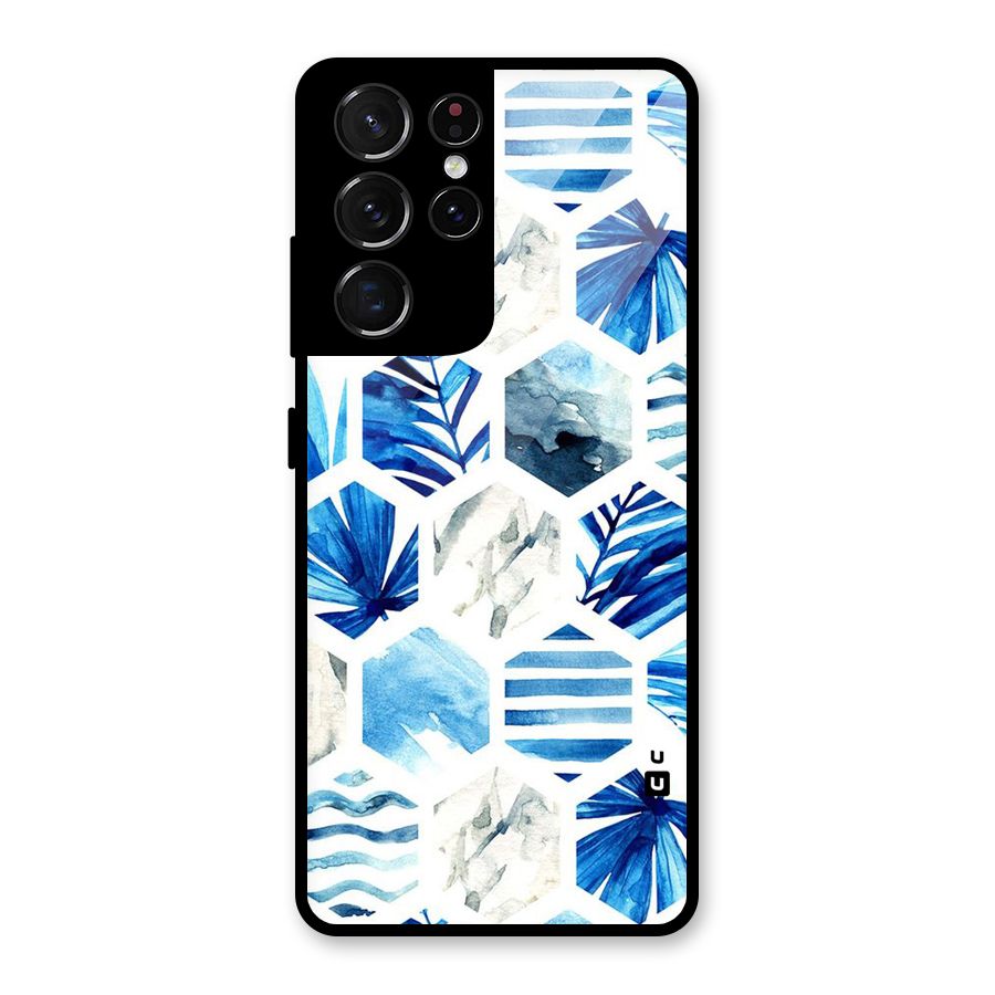 Beach Vibes Pentagon Design Glass Back Case for Galaxy S21 Ultra 5G
