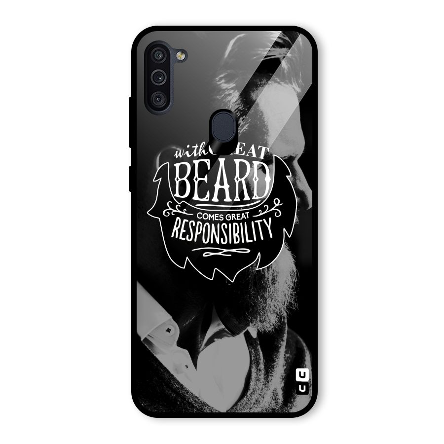 Beard Responsibility Quote Glass Back Case for Galaxy M11