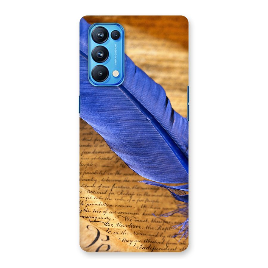 Beautiful Blue Feather Back Case for Oppo Reno5 Pro 5G