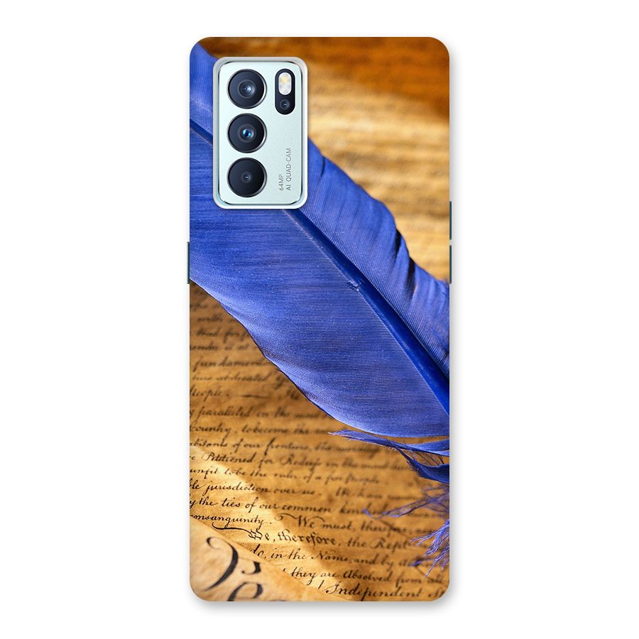 Beautiful Blue Feather Back Case for Oppo Reno6 Pro 5G