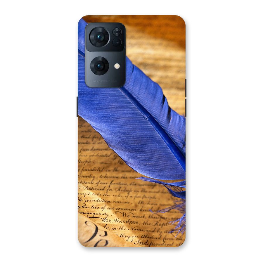 Beautiful Blue Feather Back Case for Oppo Reno7 Pro 5G