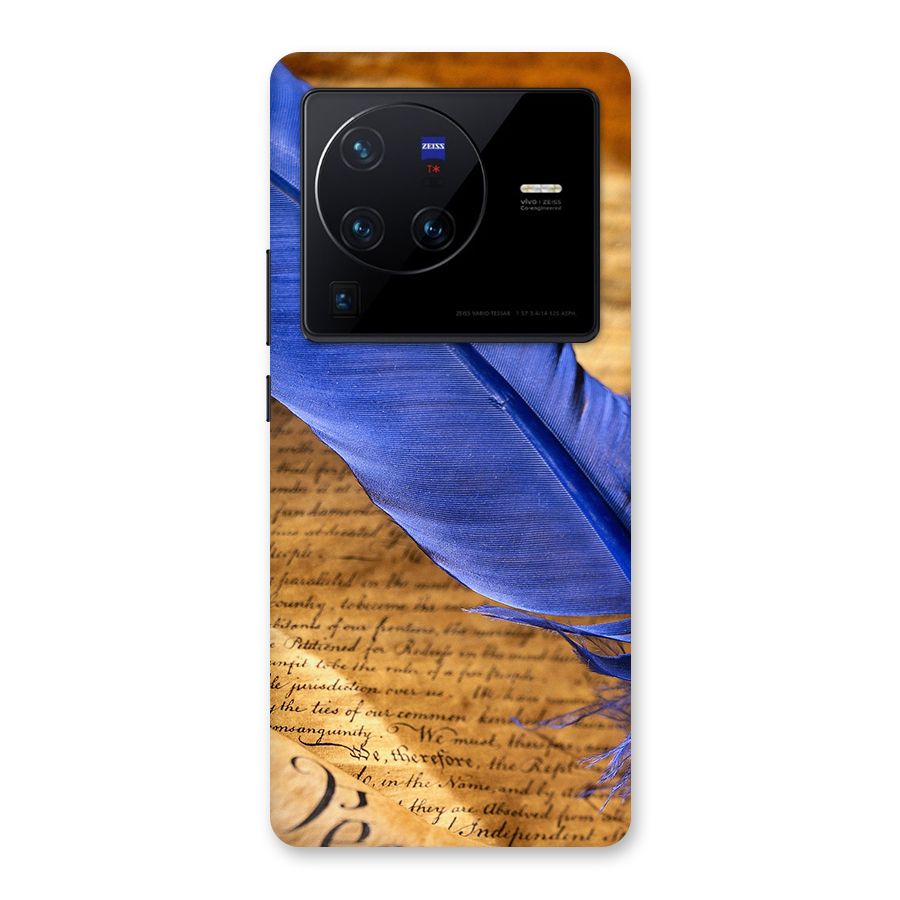 Beautiful Blue Feather Back Case for Vivo X80 Pro