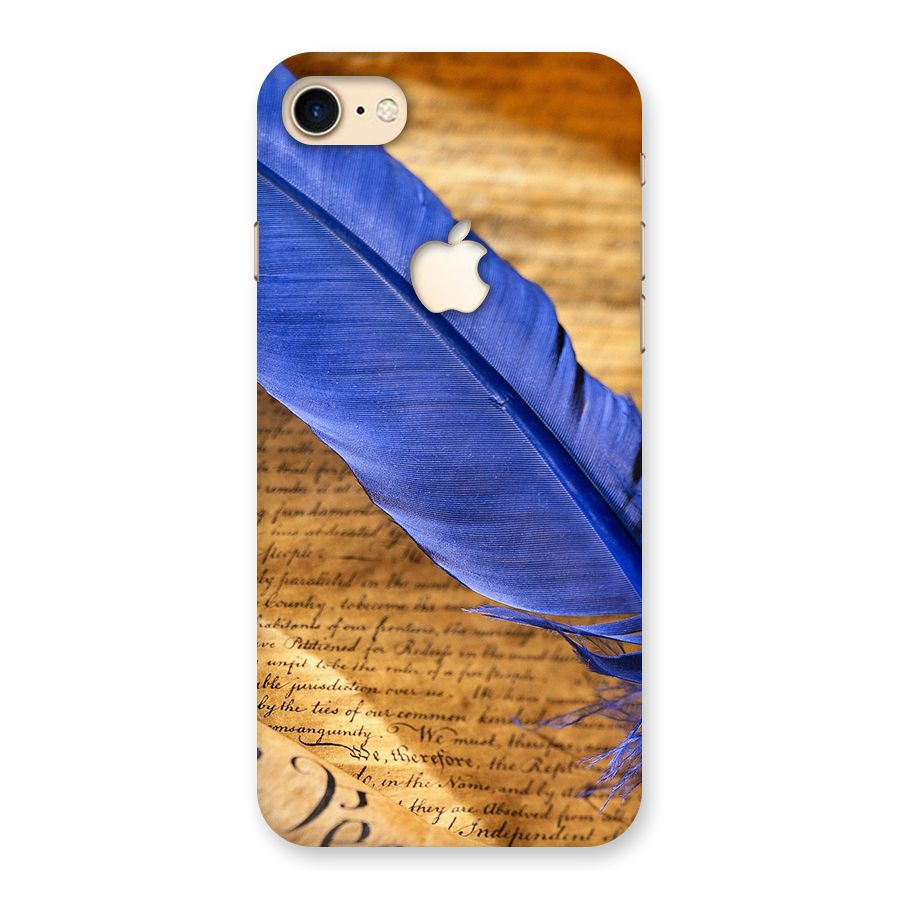 Beautiful Blue Feather Back Case for iPhone 7 Apple Cut