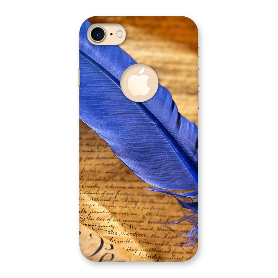 Beautiful Blue Feather Back Case for iPhone 7 Logo Cut