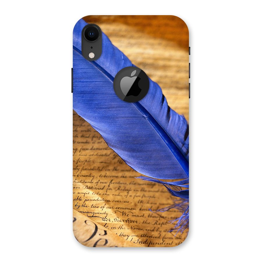 Beautiful Blue Feather Back Case for iPhone XR Logo Cut