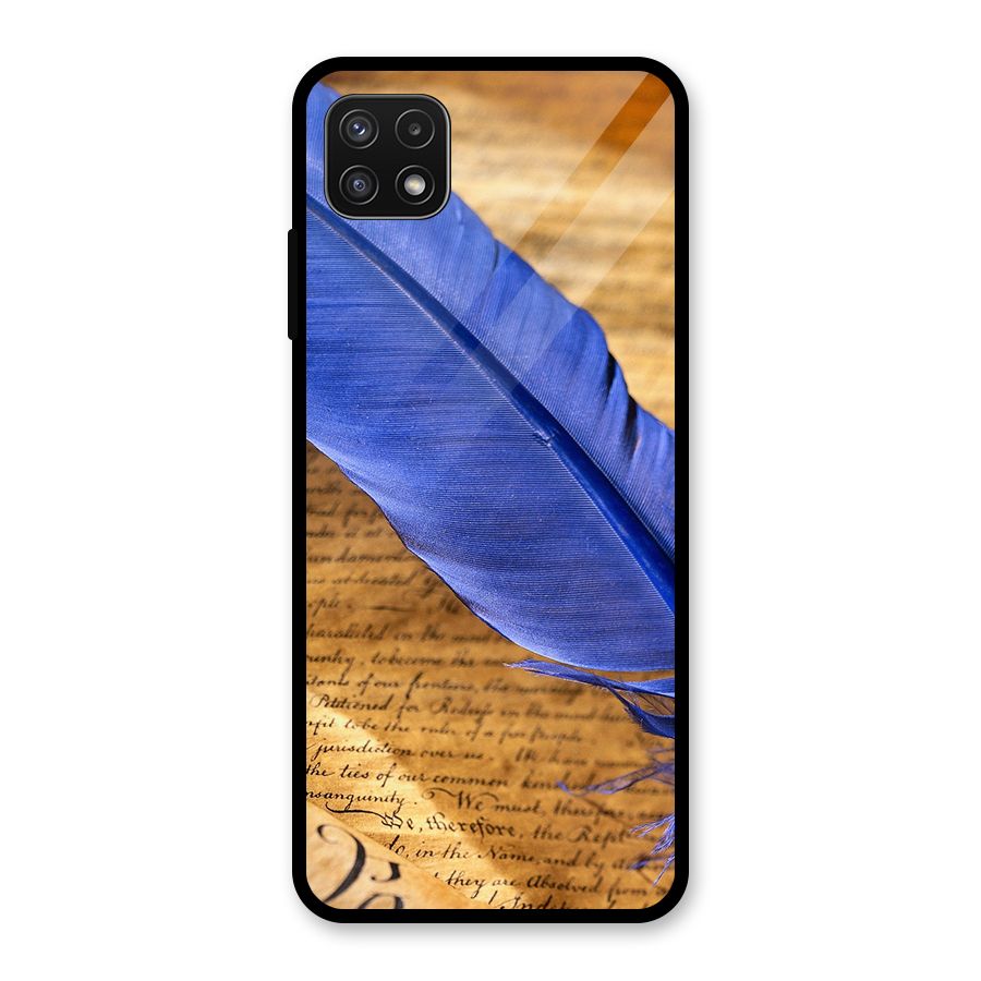 Beautiful Blue Feather Glass Back Case for Galaxy A22 5G