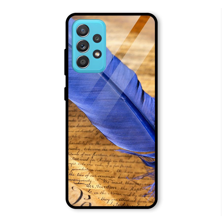 Beautiful Blue Feather Glass Back Case for Galaxy A52