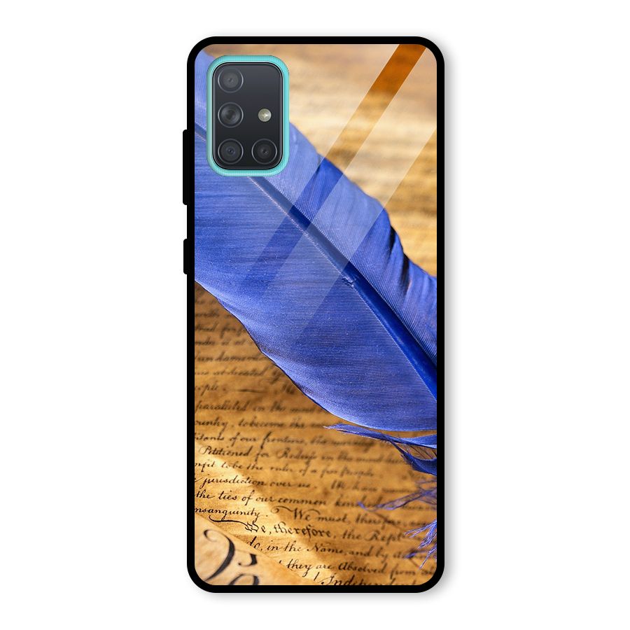 Beautiful Blue Feather Glass Back Case for Galaxy A71