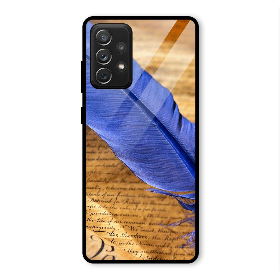 Beautiful Blue Feather Glass Back Case for Galaxy A72
