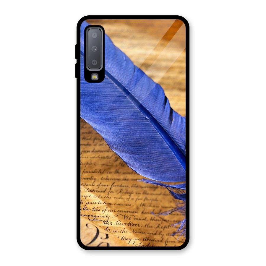 Beautiful Blue Feather Glass Back Case for Galaxy A7 (2018)