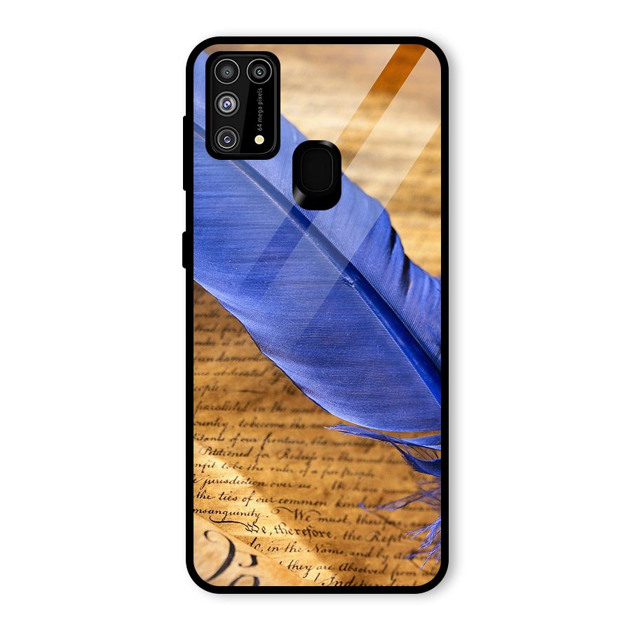 Beautiful Blue Feather Glass Back Case for Galaxy F41