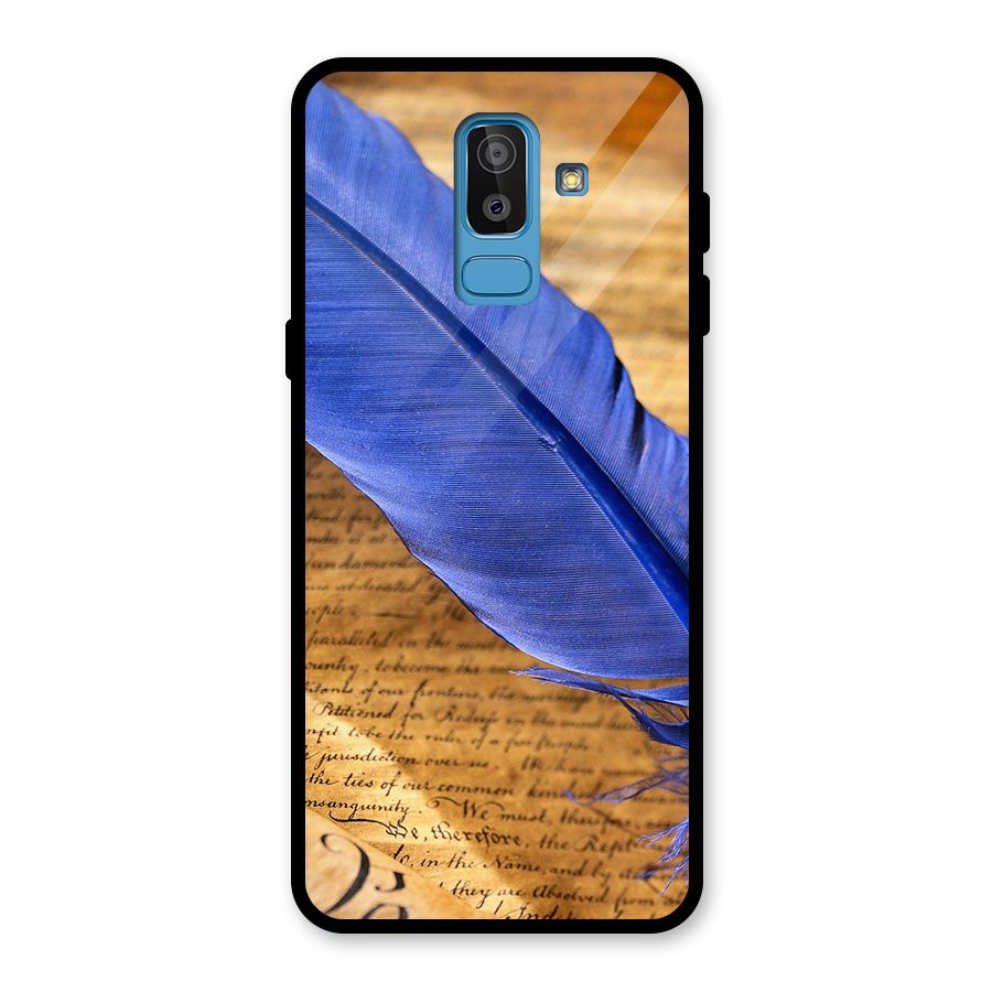 Beautiful Blue Feather Glass Back Case for Galaxy J8
