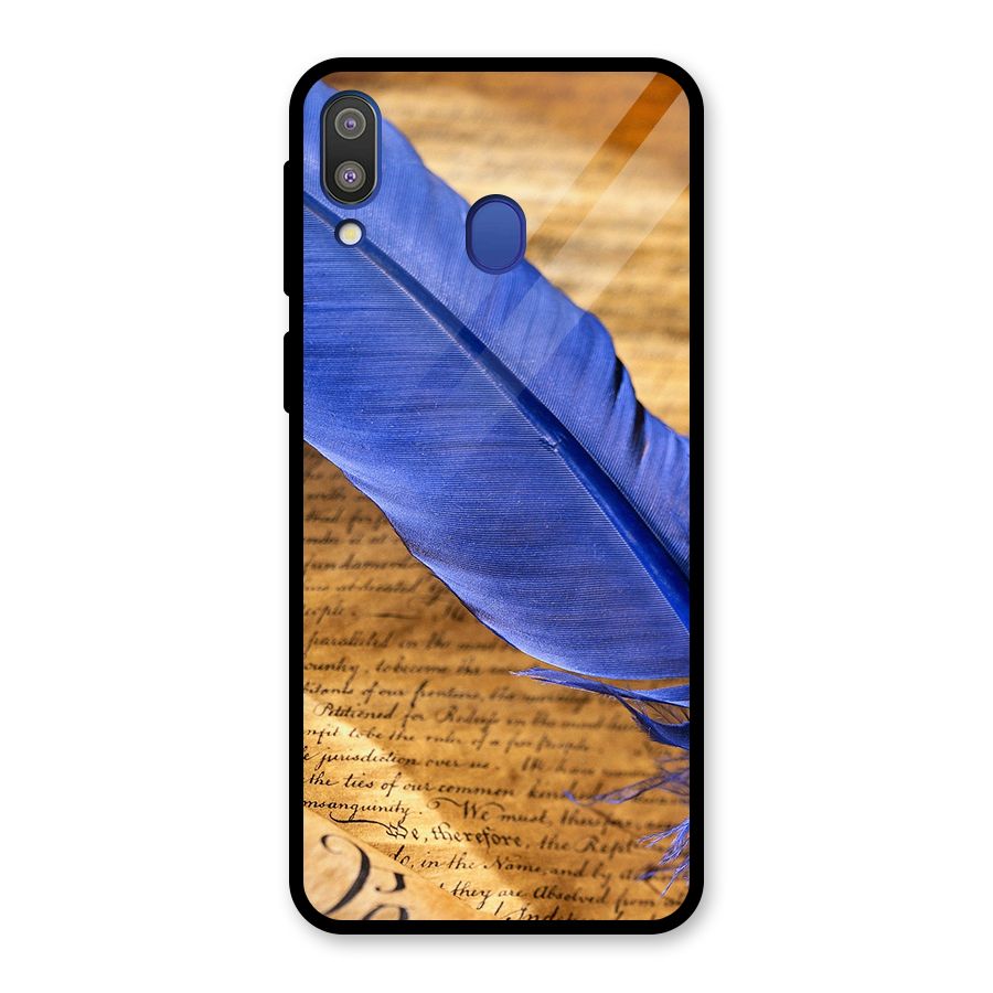 Beautiful Blue Feather Glass Back Case for Galaxy M20