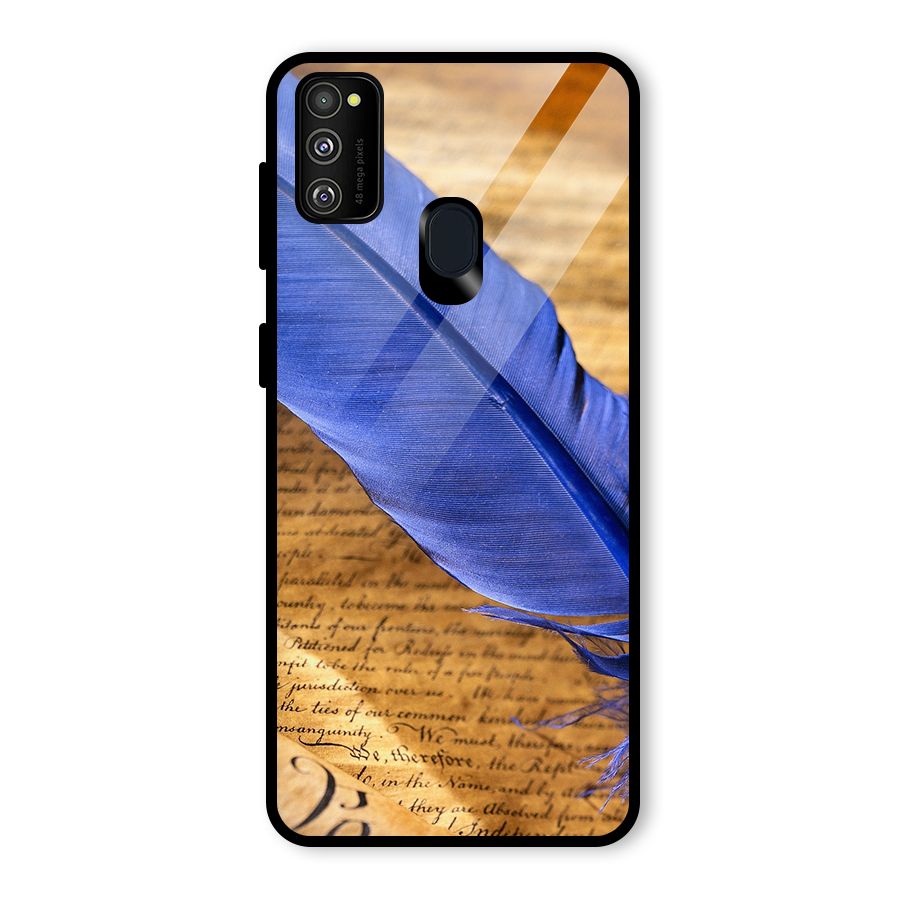 Beautiful Blue Feather Glass Back Case for Galaxy M30s