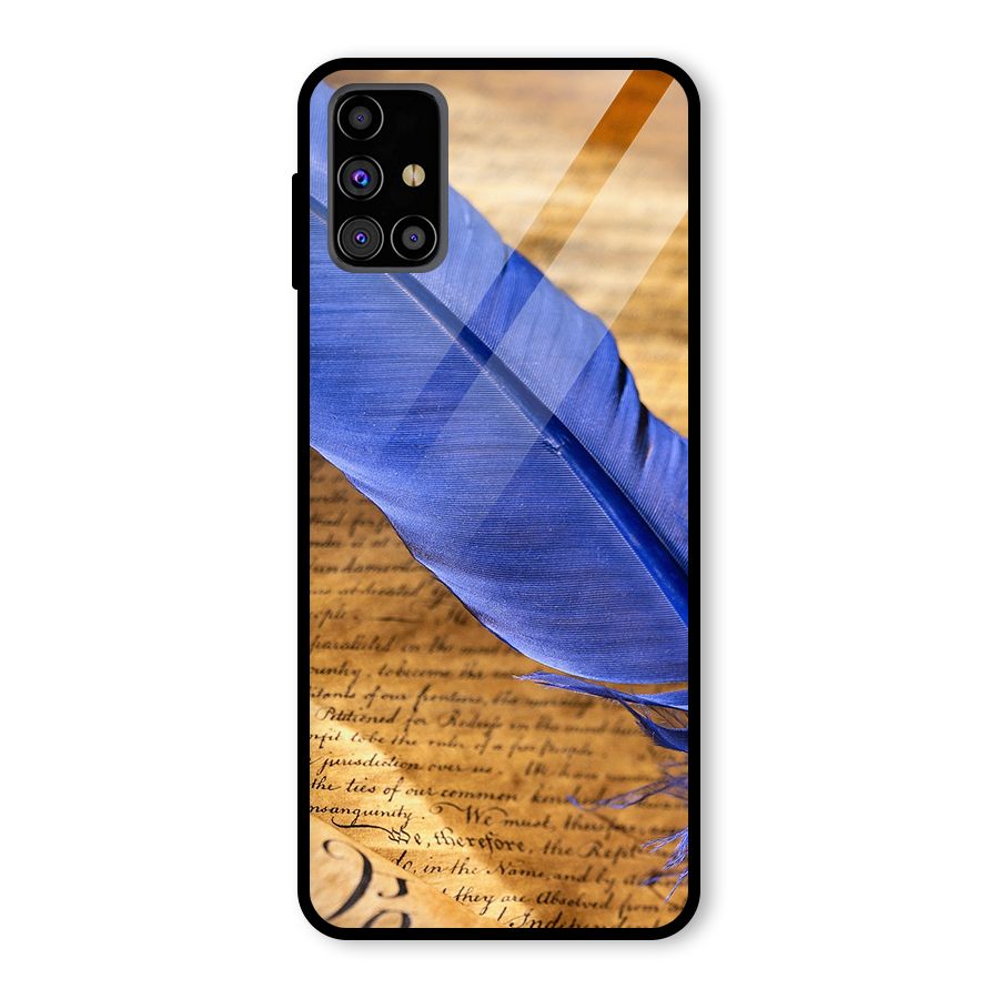 Beautiful Blue Feather Glass Back Case for Galaxy M31s