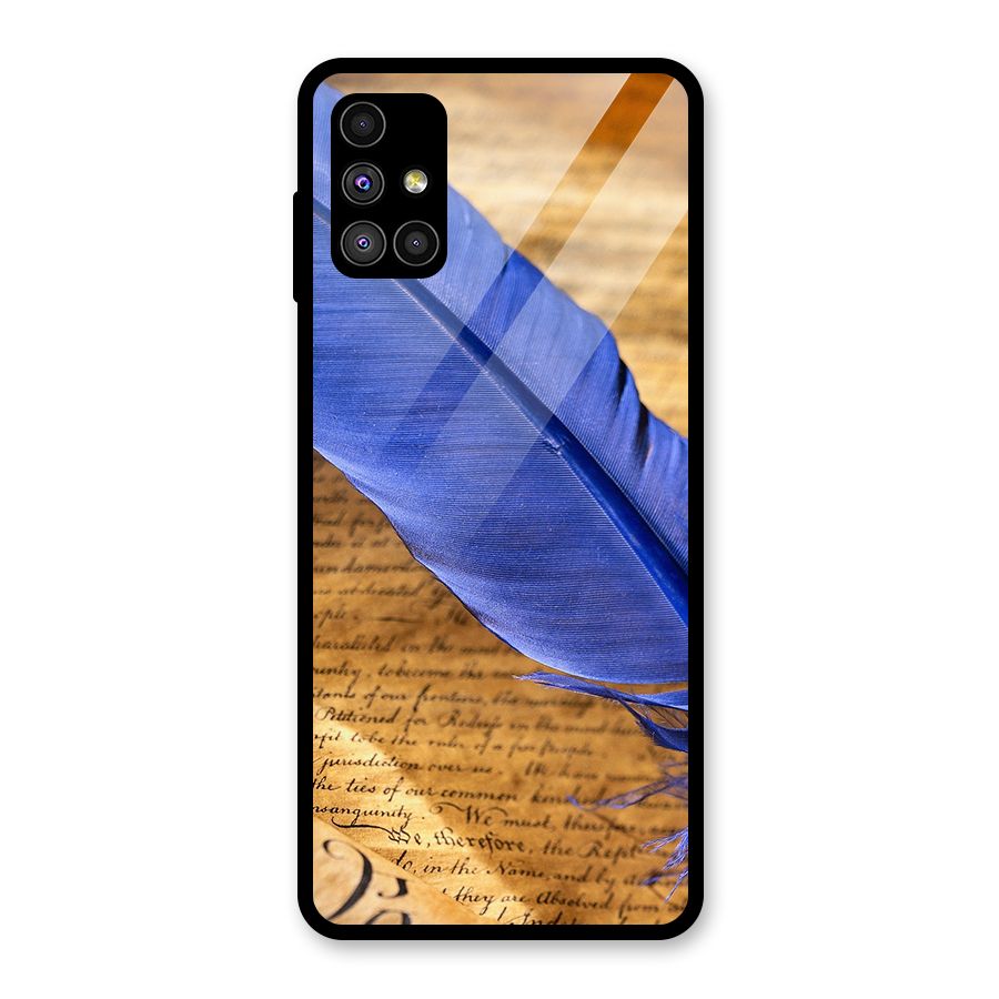 Beautiful Blue Feather Glass Back Case for Galaxy M51