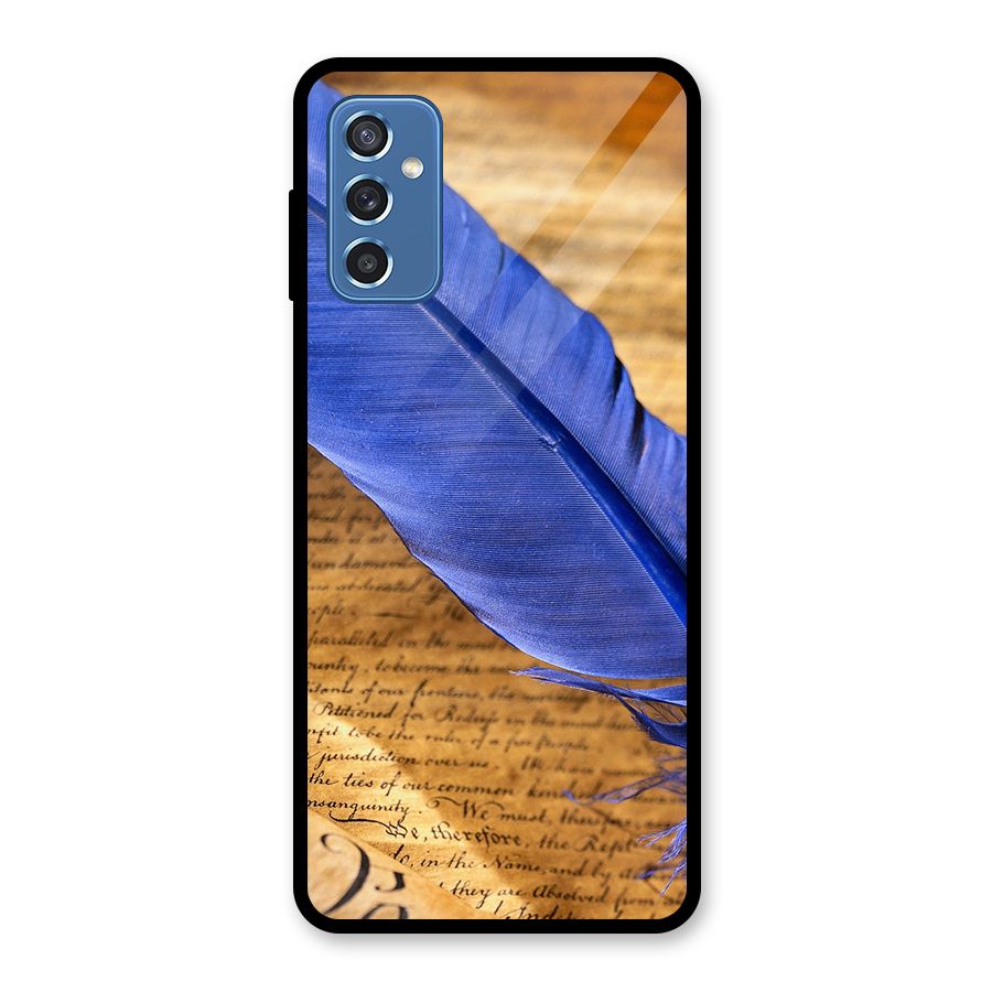 Beautiful Blue Feather Glass Back Case for Galaxy M52 5G