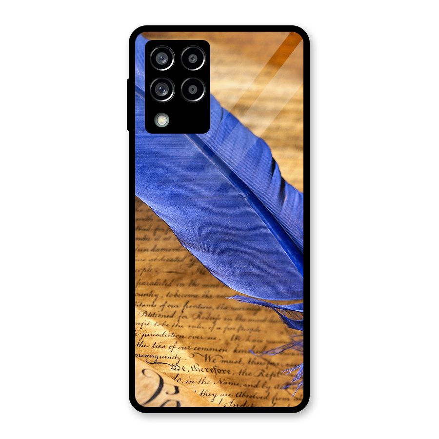 Beautiful Blue Feather Glass Back Case for Galaxy M53 5G