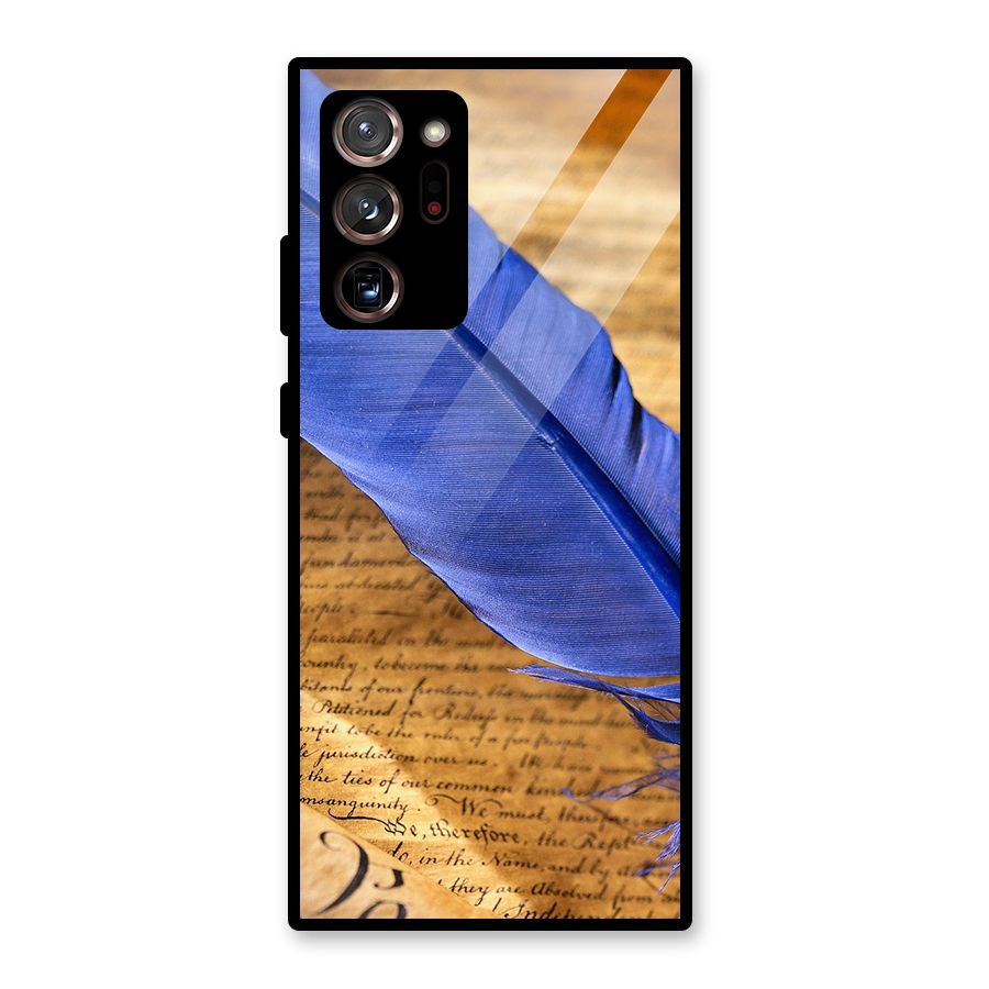 Beautiful Blue Feather Glass Back Case for Galaxy Note 20 Ultra