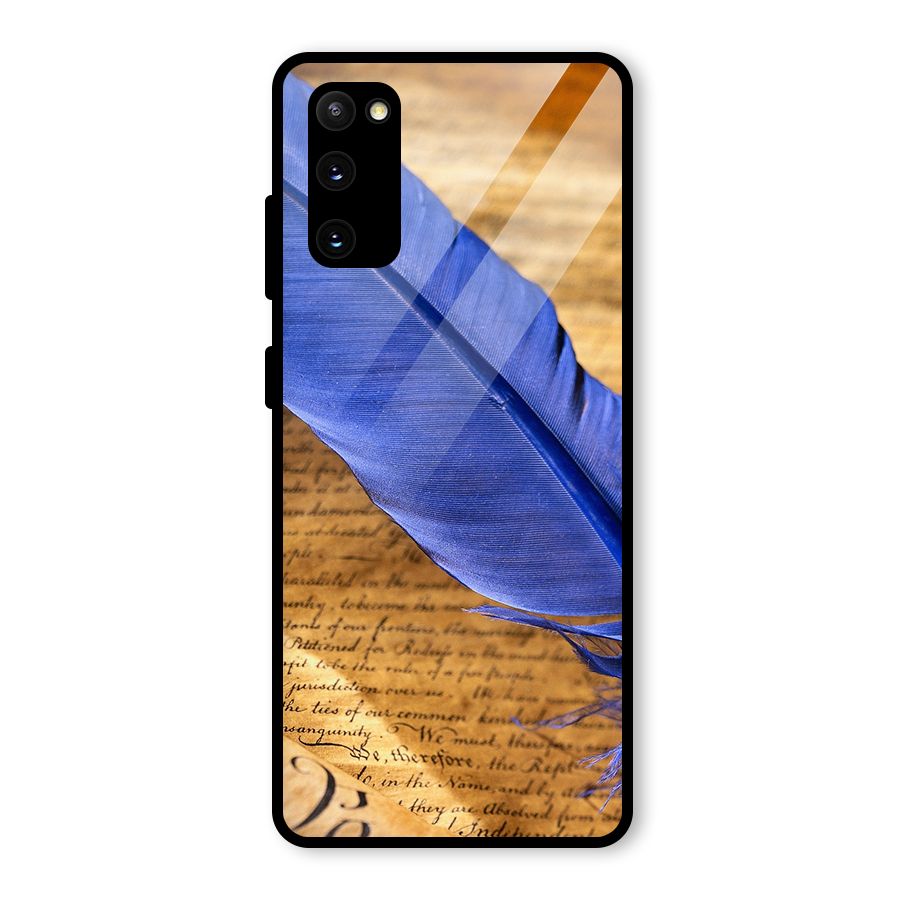 Beautiful Blue Feather Glass Back Case for Galaxy S20 FE 5G