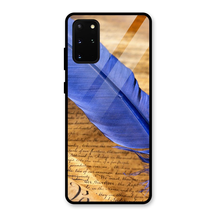 Beautiful Blue Feather Glass Back Case for Galaxy S20 Plus