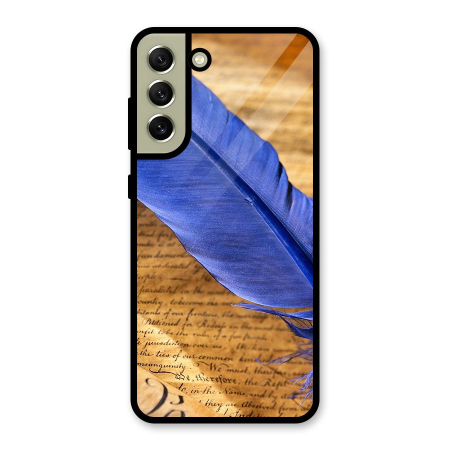 Beautiful Blue Feather Glass Back Case for Galaxy S21 FE 5G