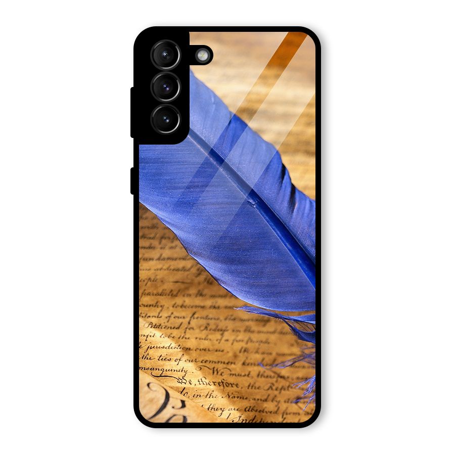 Beautiful Blue Feather Glass Back Case for Galaxy S21 Plus