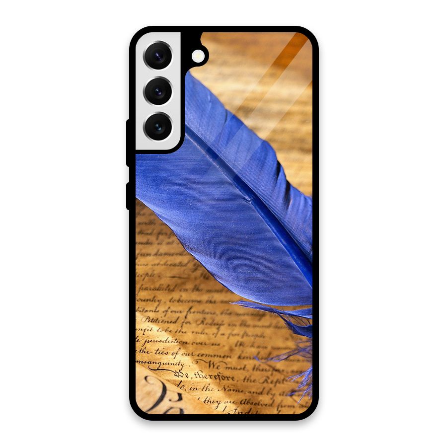 Beautiful Blue Feather Glass Back Case for Galaxy S22 Plus 5G