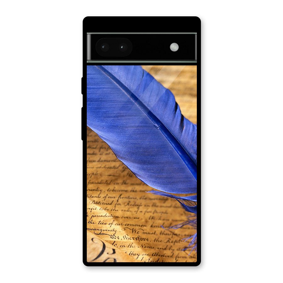 Beautiful Blue Feather Glass Back Case for Google Pixel 6a