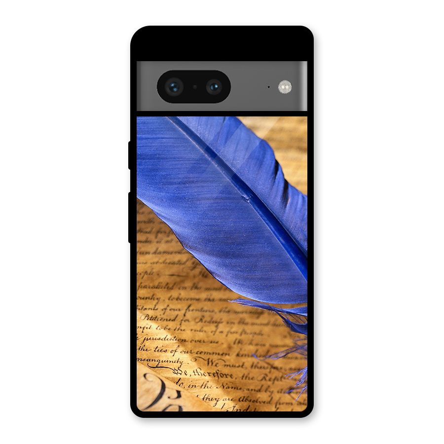 Beautiful Blue Feather Glass Back Case for Google Pixel 7
