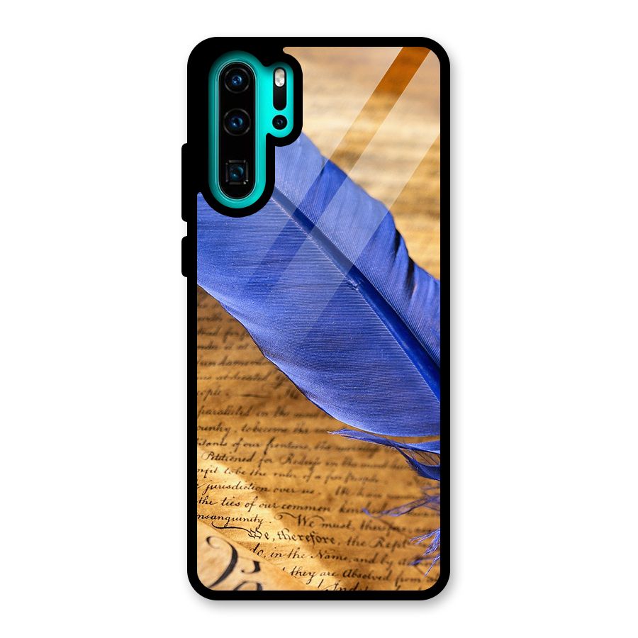 Beautiful Blue Feather Glass Back Case for Huawei P30 Pro