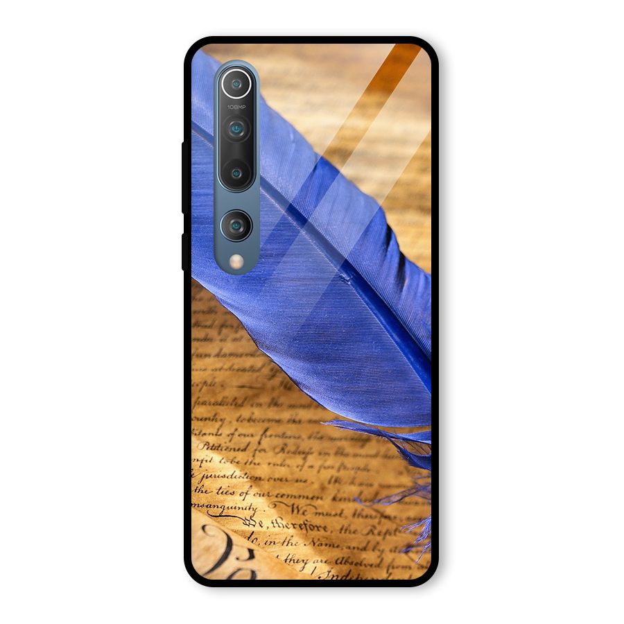 Beautiful Blue Feather Glass Back Case for Mi 10