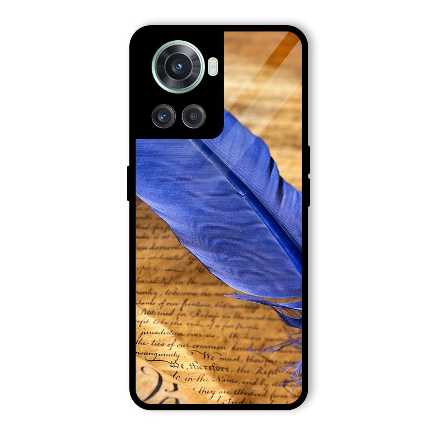Beautiful Blue Feather Glass Back Case for OnePlus 10R
