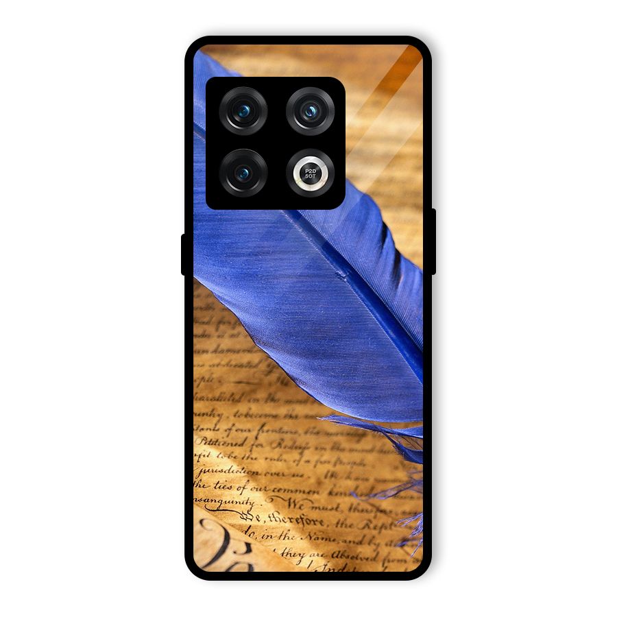 Beautiful Blue Feather Glass Back Case for OnePlus 10 Pro 5G