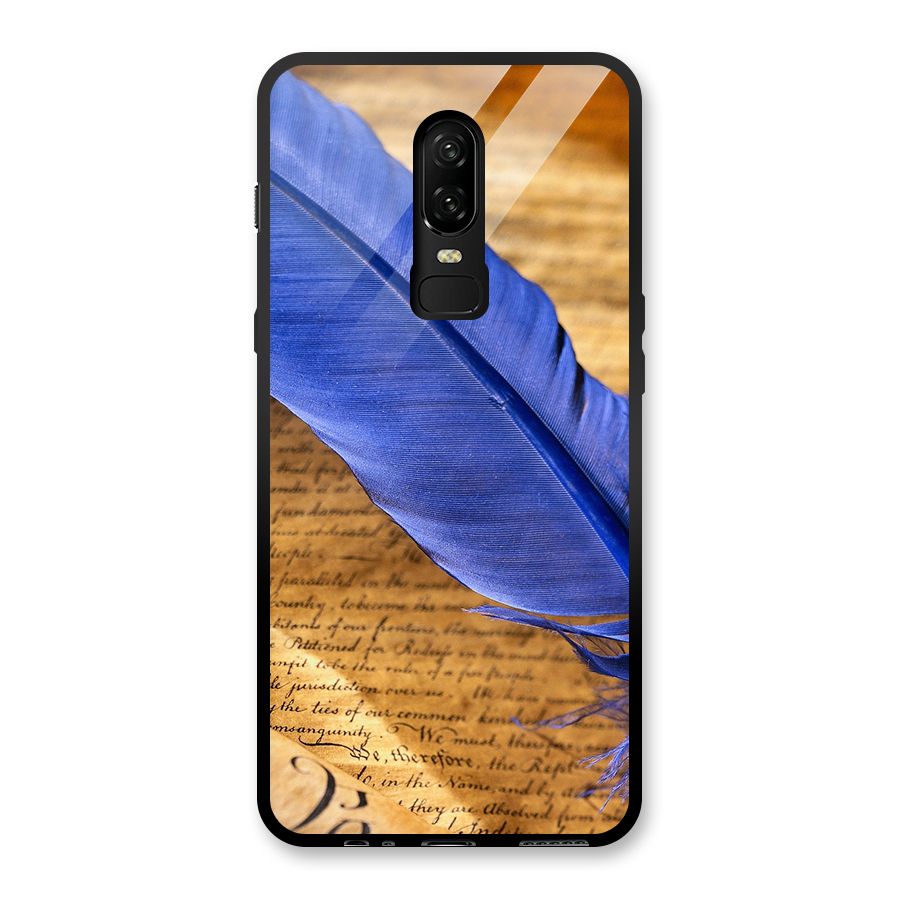 Beautiful Blue Feather Glass Back Case for OnePlus 6