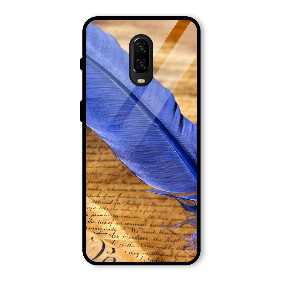Beautiful Blue Feather Glass Back Case for OnePlus 6T