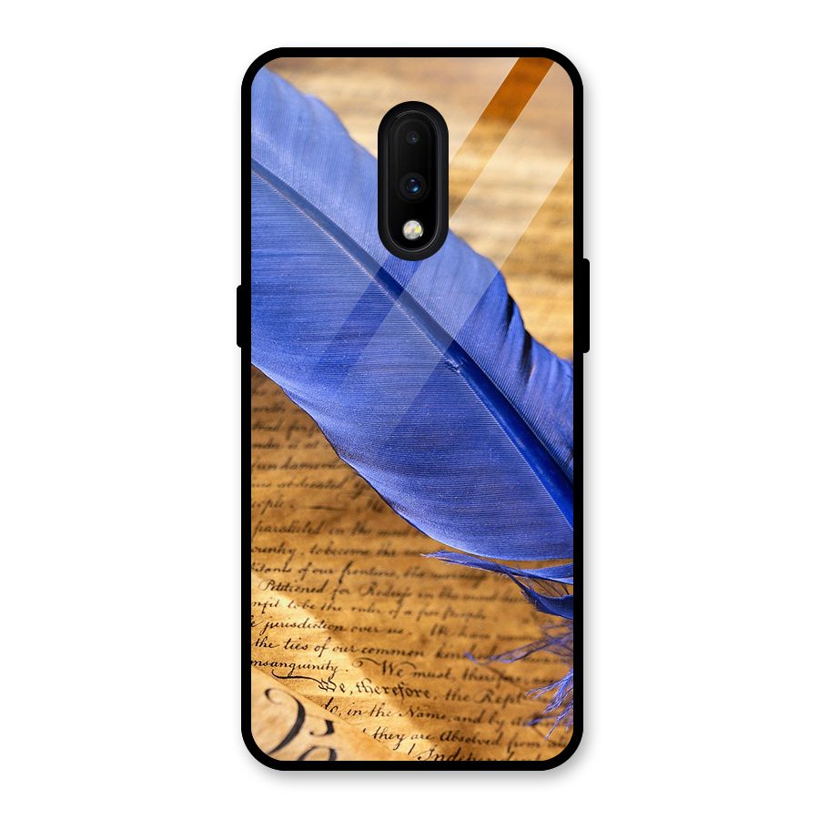 Beautiful Blue Feather Glass Back Case for OnePlus 7