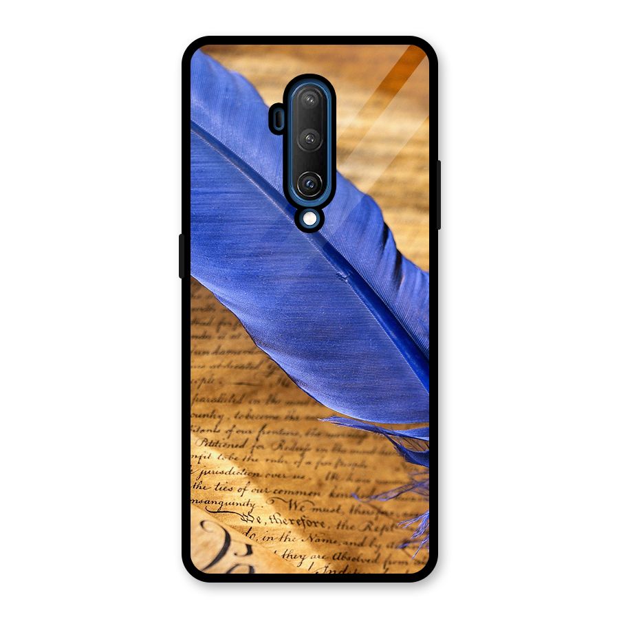 Beautiful Blue Feather Glass Back Case for OnePlus 7T Pro