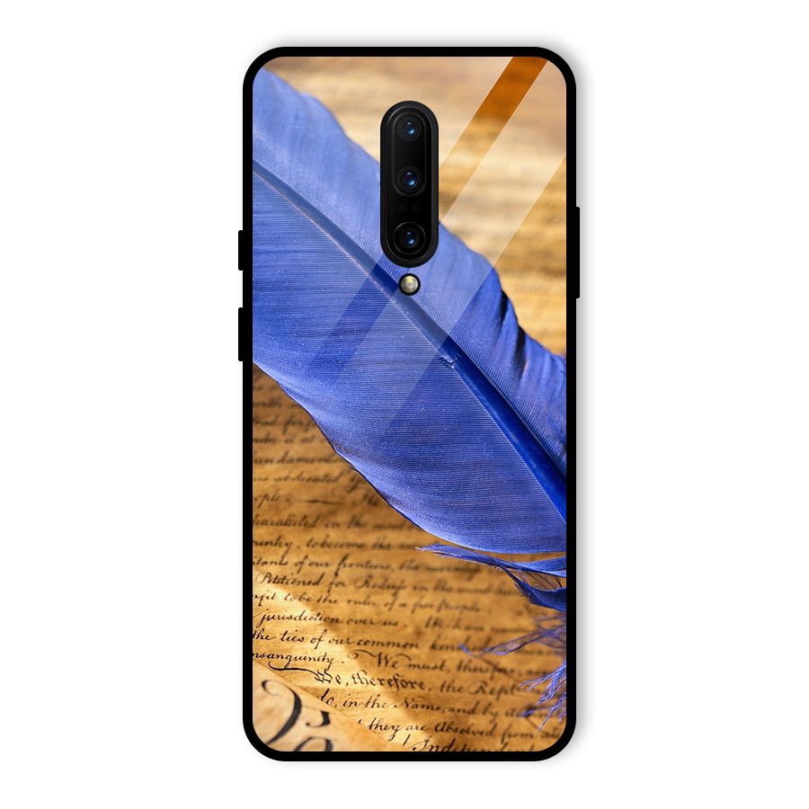 Beautiful Blue Feather Glass Back Case for OnePlus 7 Pro