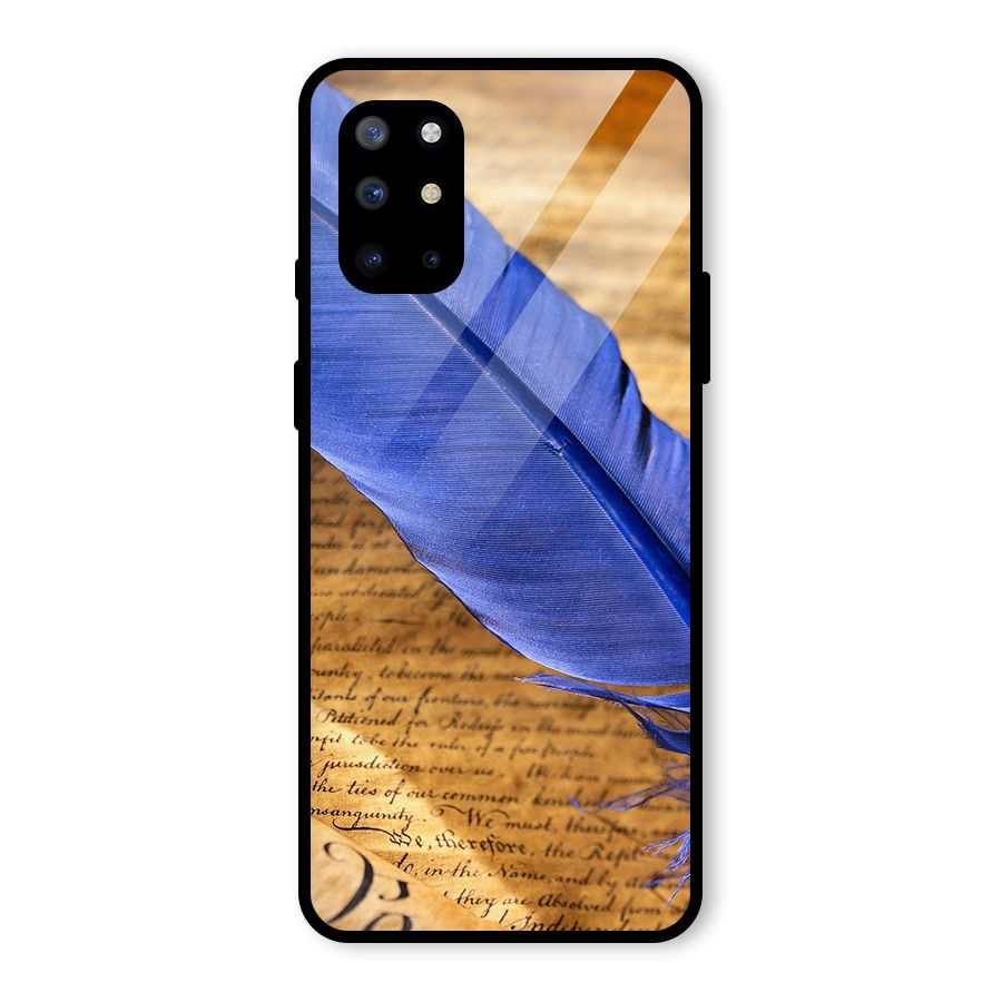 Beautiful Blue Feather Glass Back Case for OnePlus 8T