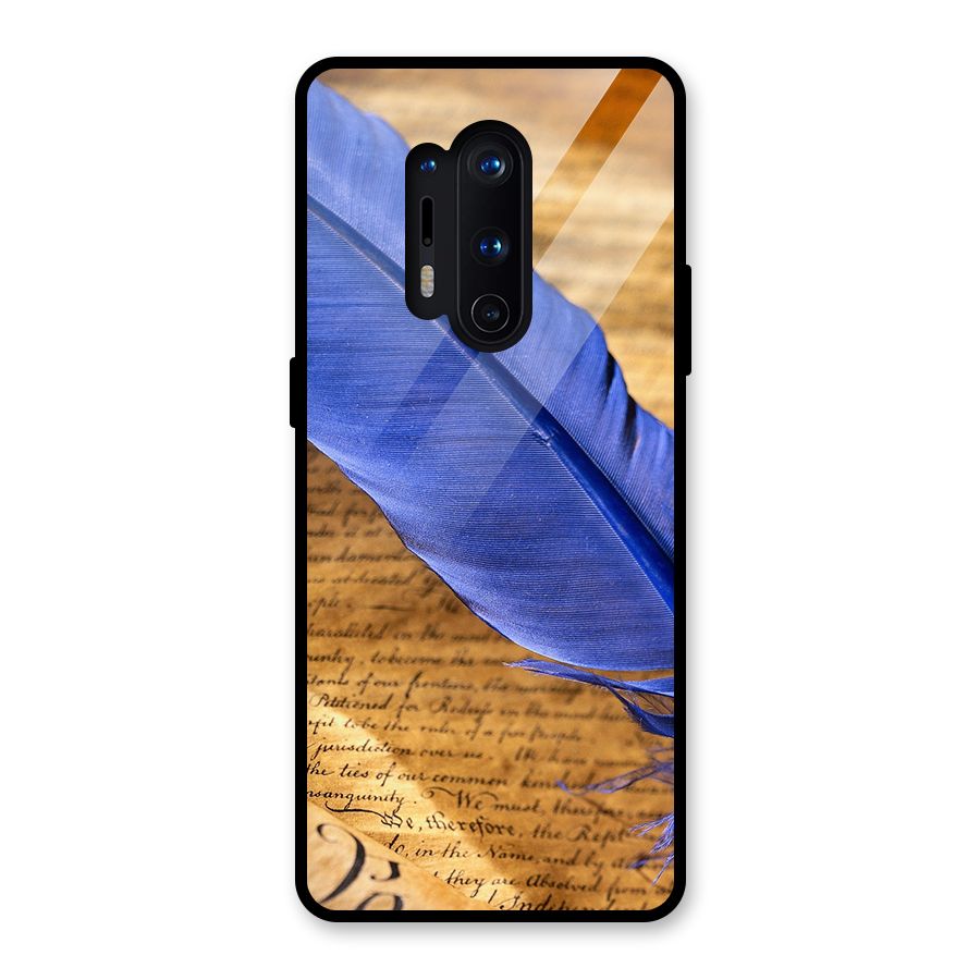 Beautiful Blue Feather Glass Back Case for OnePlus 8 Pro