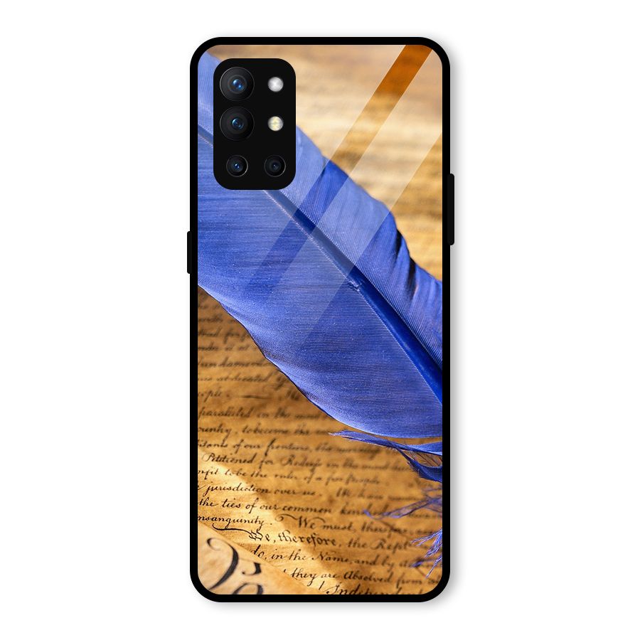 Beautiful Blue Feather Glass Back Case for OnePlus 9R