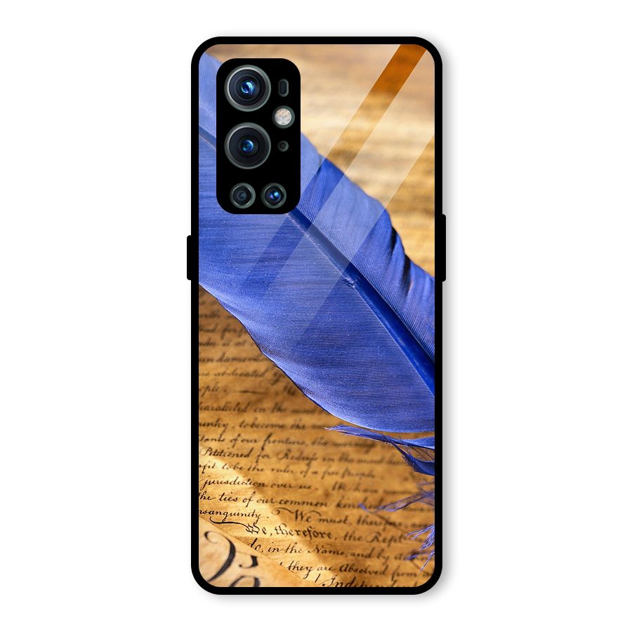 Beautiful Blue Feather Glass Back Case for OnePlus 9 Pro