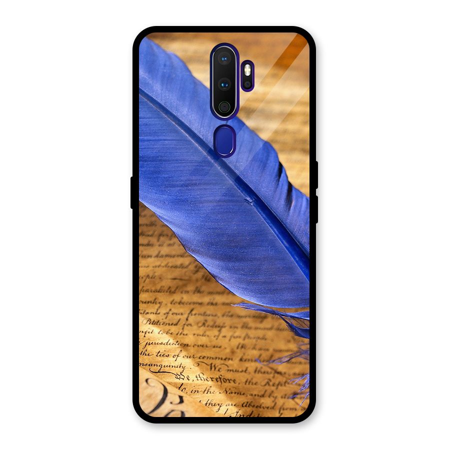 Beautiful Blue Feather Glass Back Case for Oppo A9 (2020)