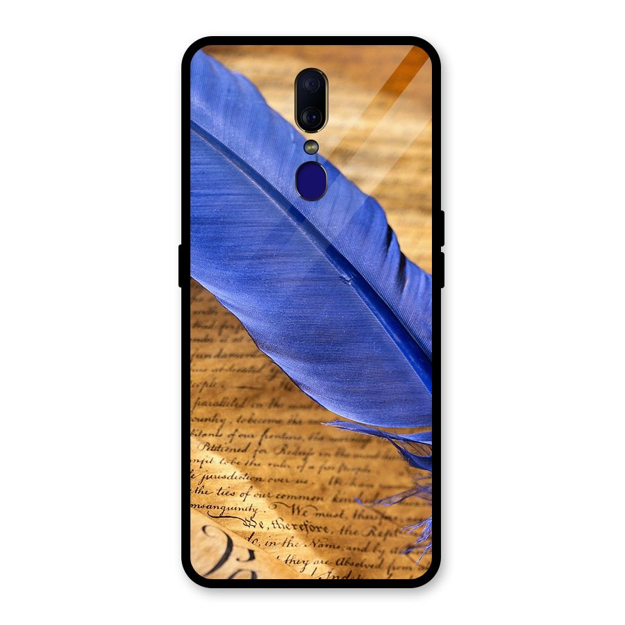 Beautiful Blue Feather Glass Back Case for Oppo F11
