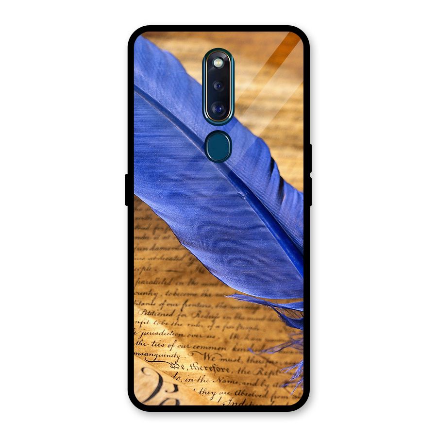 Beautiful Blue Feather Glass Back Case for Oppo F11 Pro