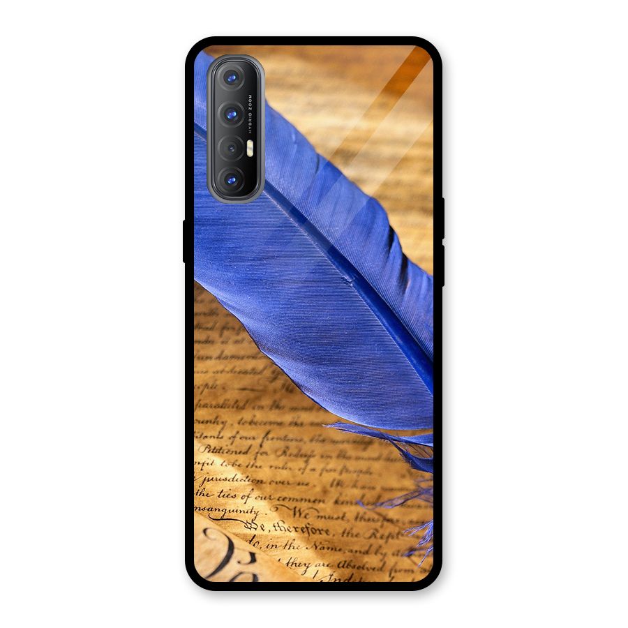 Beautiful Blue Feather Glass Back Case for Oppo Reno3 Pro