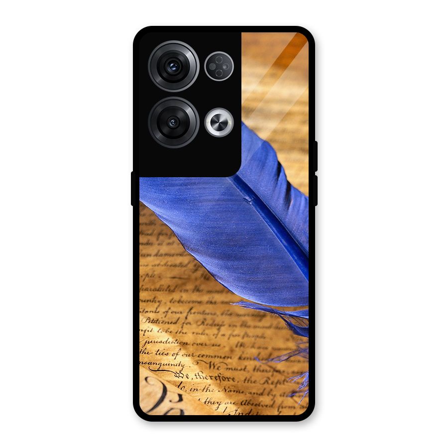 Beautiful Blue Feather Glass Back Case for Oppo Reno8 Pro 5G